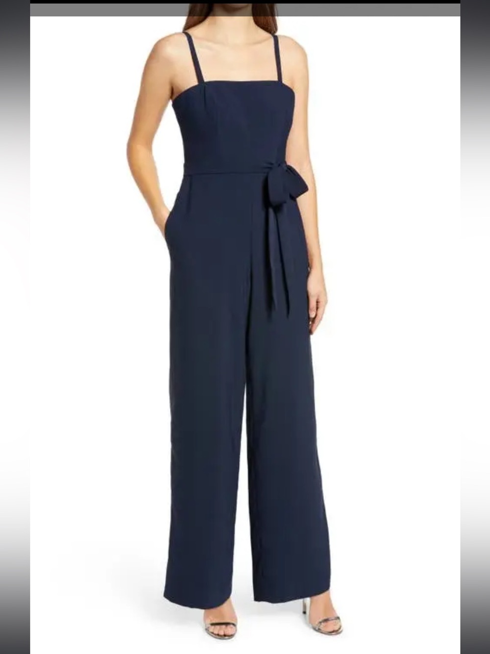 New Dessy Collection Sz 18 Reg Navy Blue Alana Crepe Wide Leg Jumpsuit Rt $263!